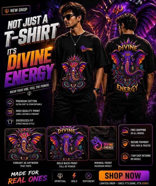 Divine Ganpati Printed Oversized T-Shirt | 260 GSM | Unisex Streetwear | COD Available